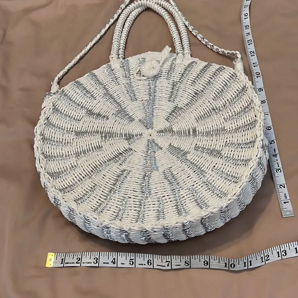 Mudpie white and silver wicker handbag shoulder strap and handles used 1x EUC